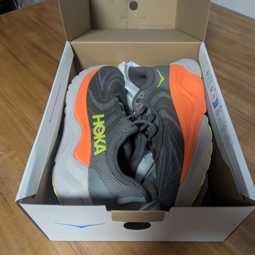 HOKA Men's Gray and Orange Running Shoes